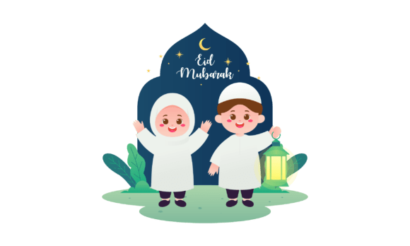 Download Eid Mubarak with Cute Kids Cartoon - Eid Collection